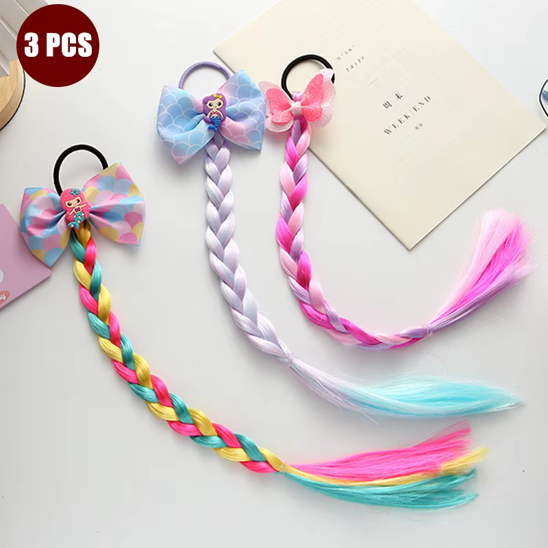 Extensions de tresses pour filles, attaches élastiques pour cheveux avec décorations licorne, sirène