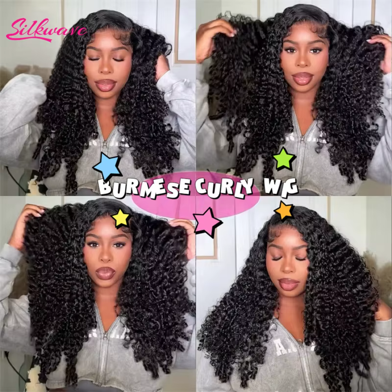 Silkwave 30 40 pouces birman bouclés perruque de cheveux humains Hd dentelle 13x6 vague profonde fro