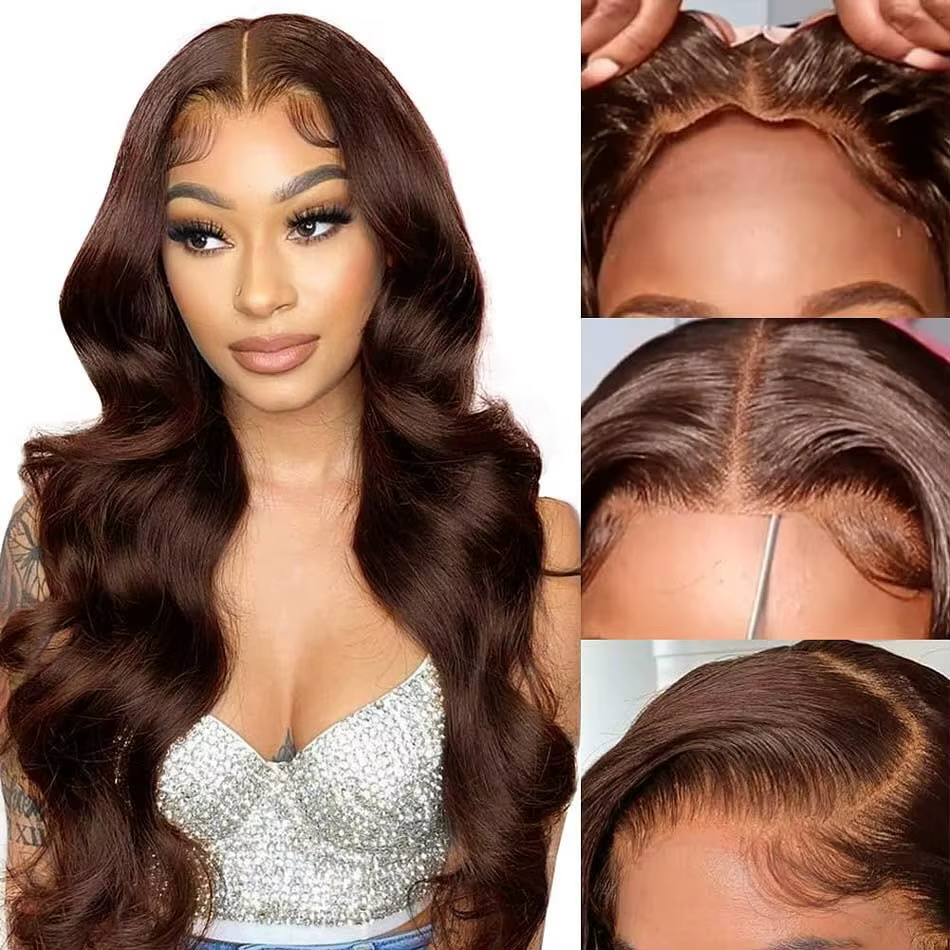 Perruque Lace Front Wig Body Wave Naturelle, Cheveux Humains, Brun Chocolat, 13x6, HD, Densité 250, 