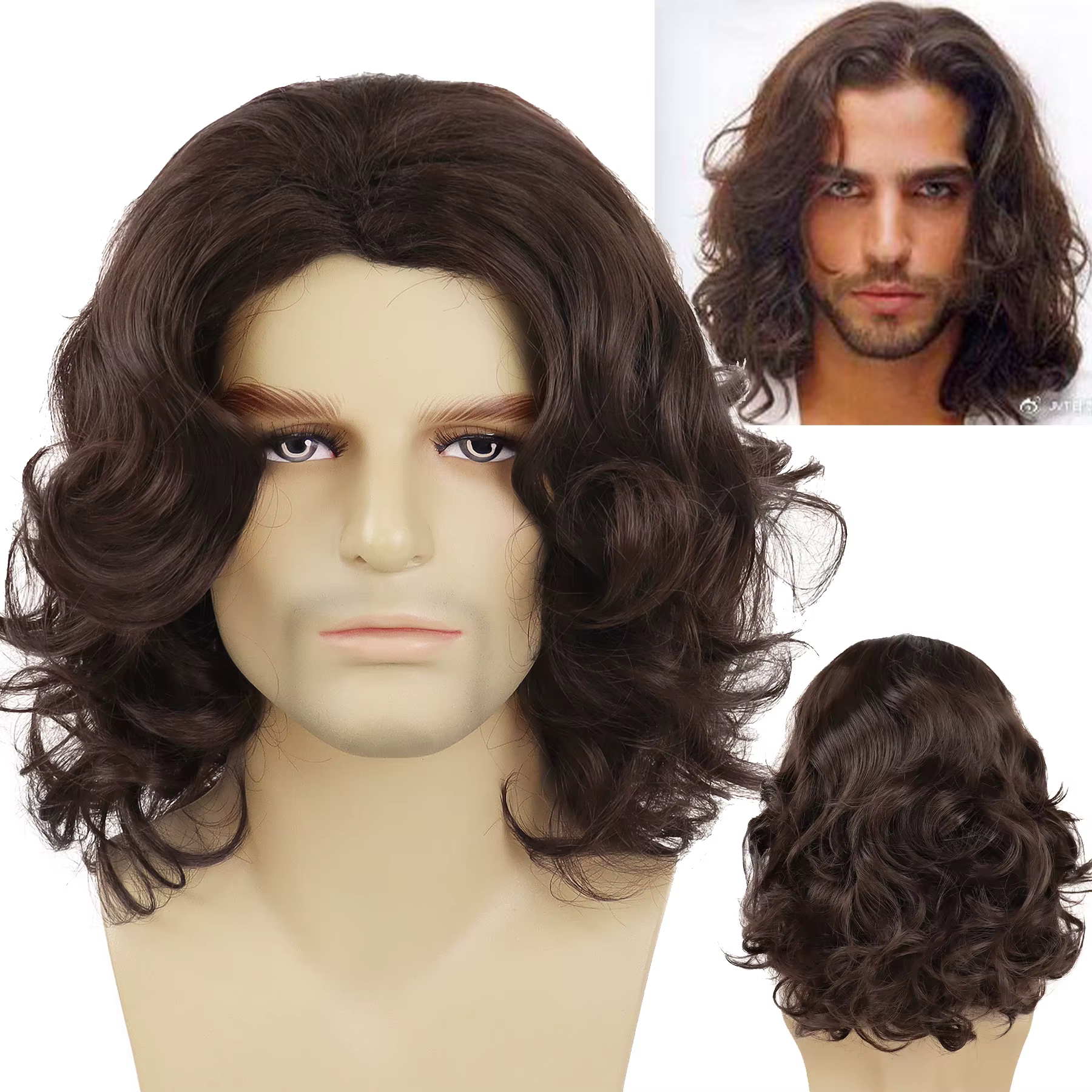 Perruque synthétique marron pour hommes, perruques bouclées moelleuses, Cosplay, Halloween, carnaval