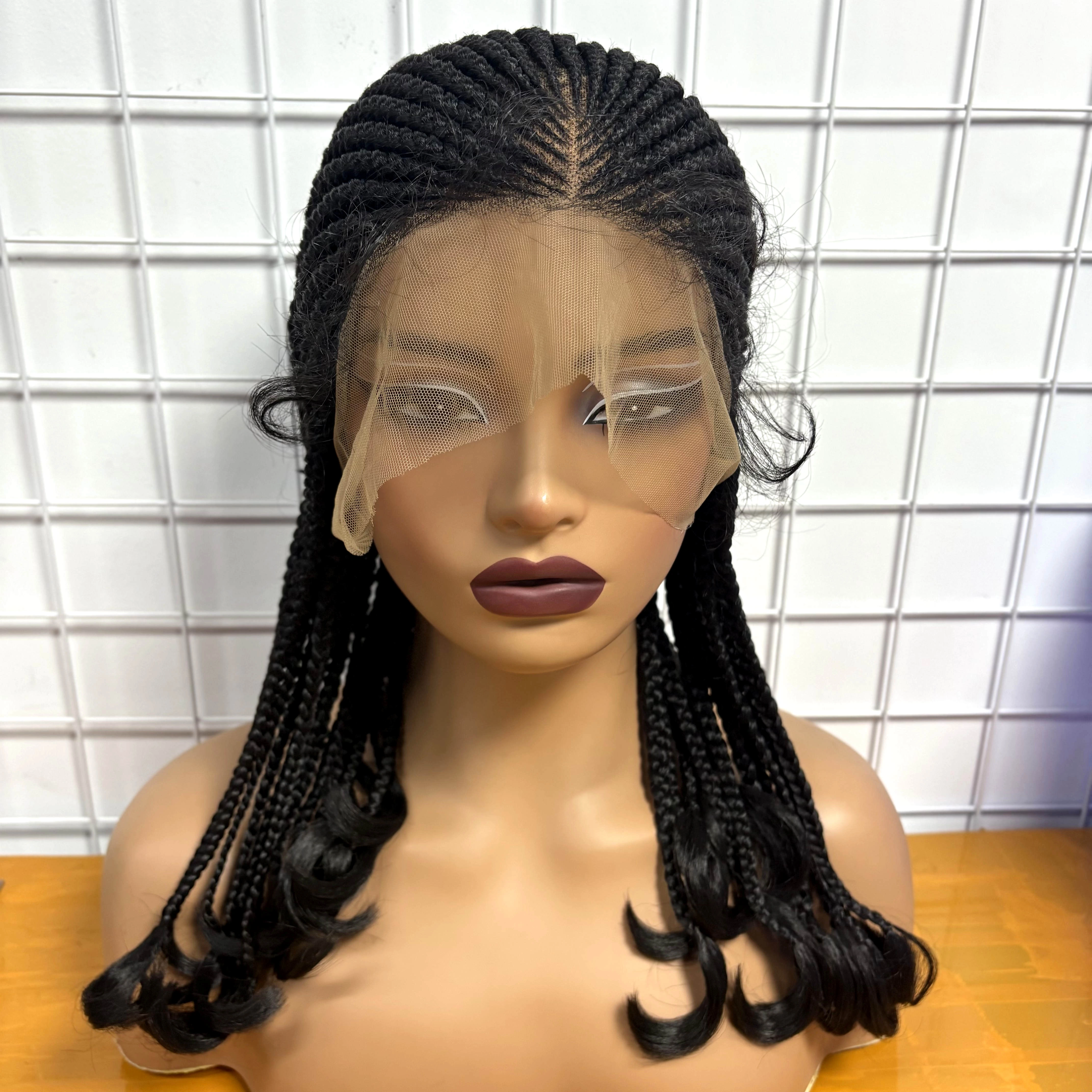 Perruque tressée pleine dentelle Cornrow avec extrémités ondulées 18 pouces perruque de dentelle tre