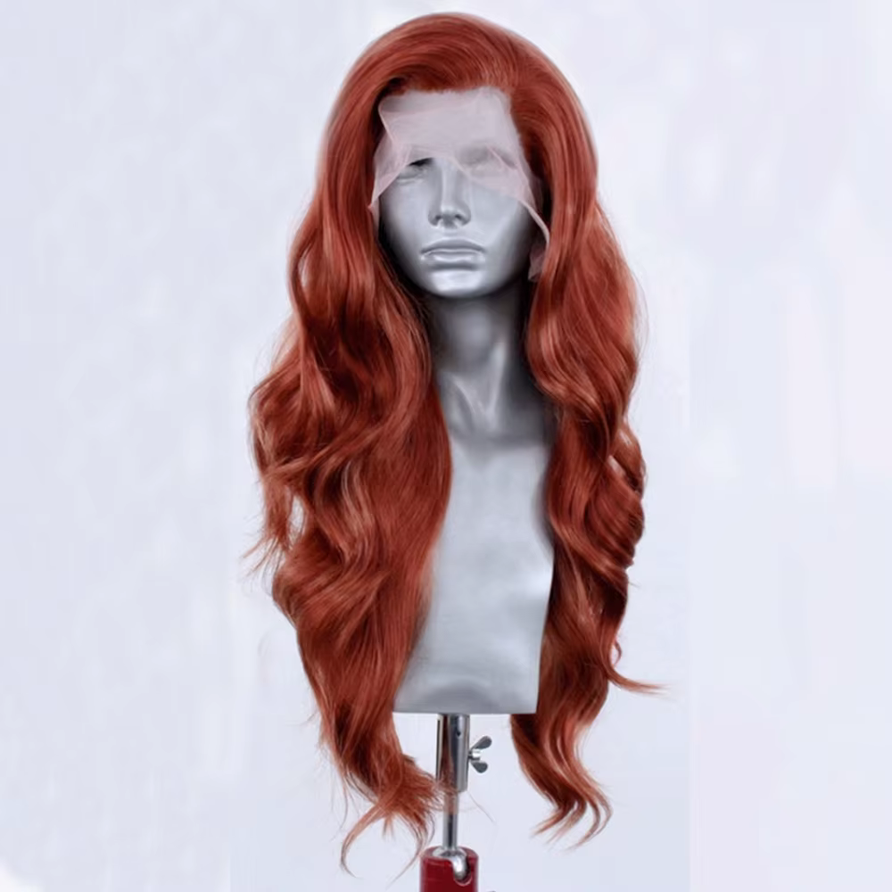 Perruque Lace Front Wig synthétique ondulée rouge cuivre, perruque longue en cuivre pour femmes, per