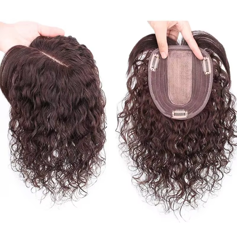 Postiche bouclée de cheveux humains 13x13cm, adaptée à la perte de cheveux des dames et au Volume Ra