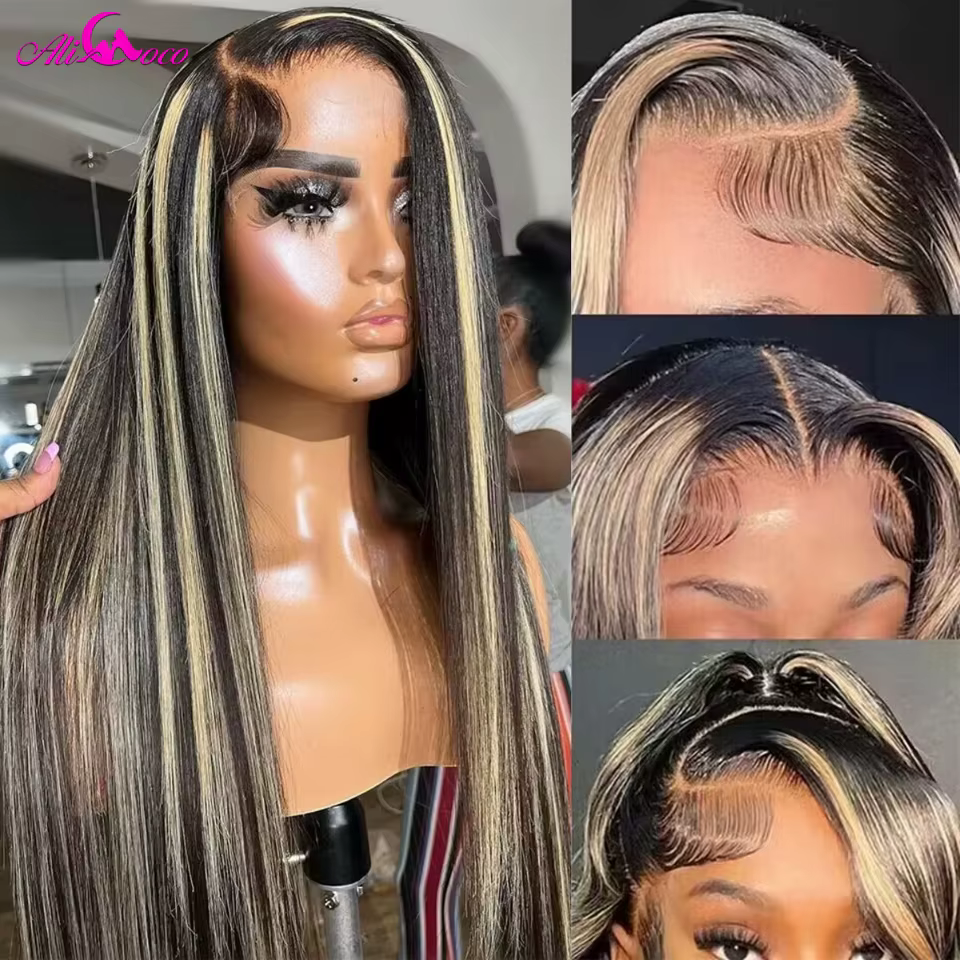 Mise à niveau 1B 27 mettre en évidence 13X4 13x6 dentelle frontale perruques de cheveux humains 180%