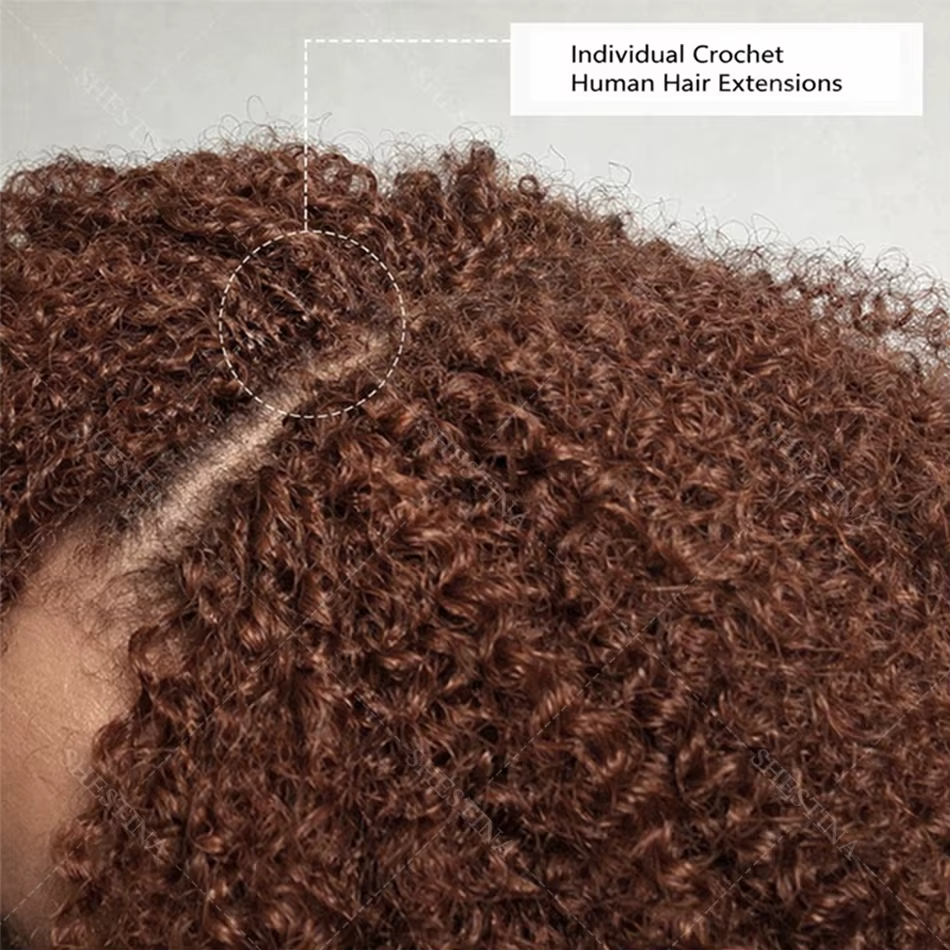 Brun foncé vague profonde Crochet cheveux humains Invisible sans noeud pré-bouclé bouclés plume Croc