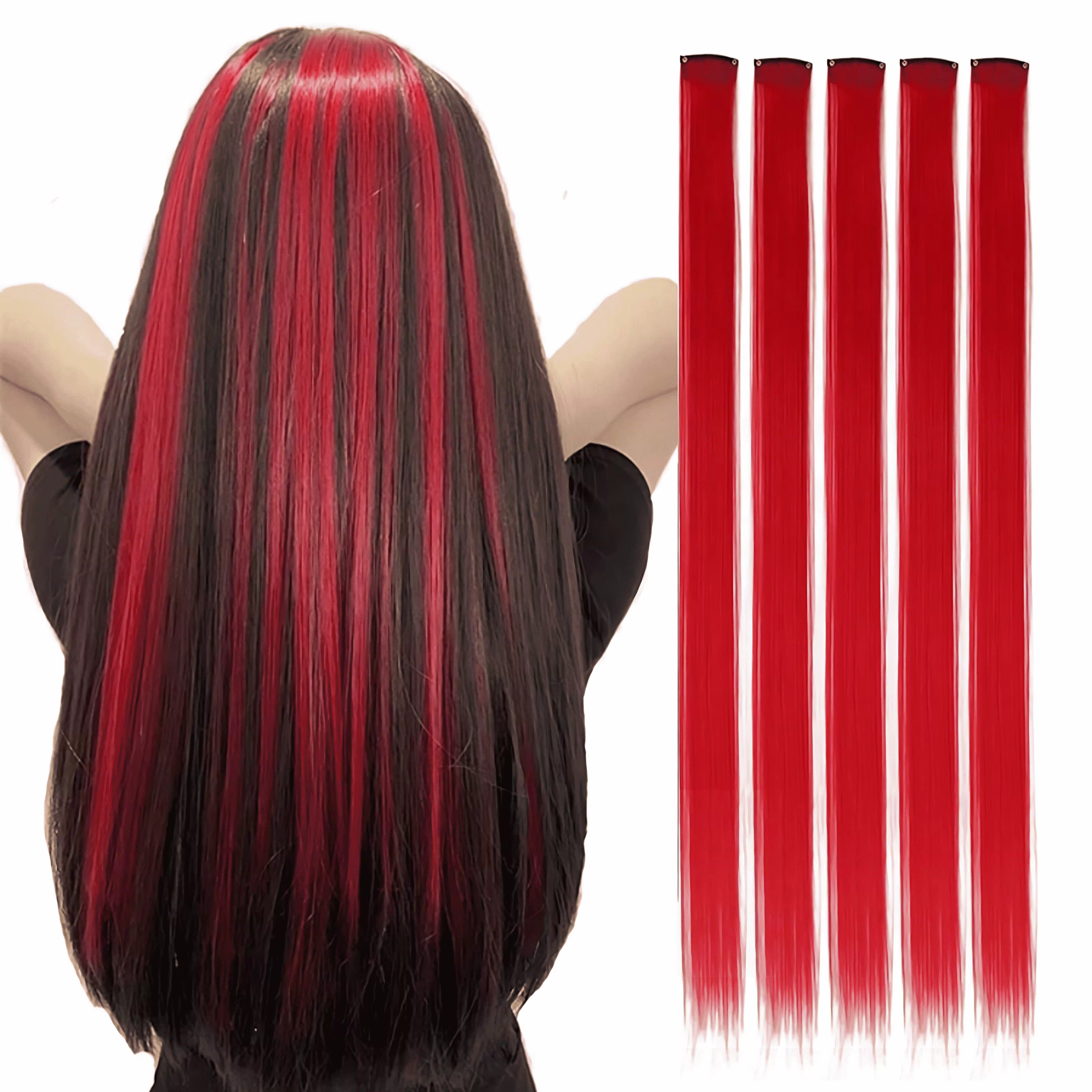 5 pièces/ensemble cheveux longs raides dans les Extensions pince synthétique dans les Extensions de