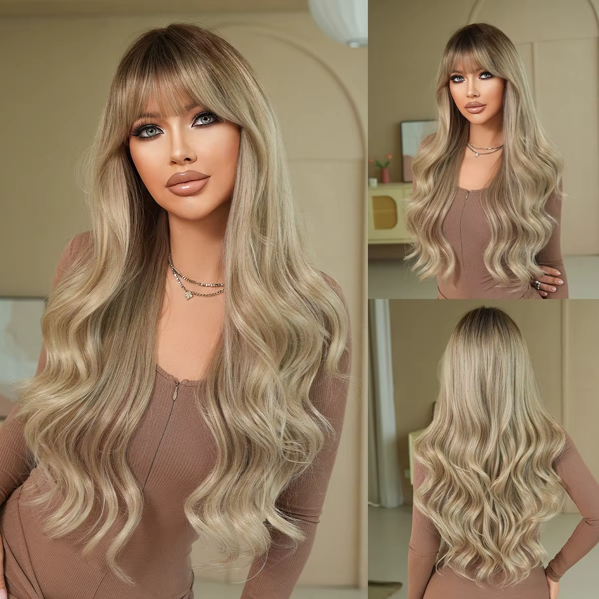 Perruque synthétique ondulée longue dégradée gris argenté pour femmes, perruques élégantes et moelle