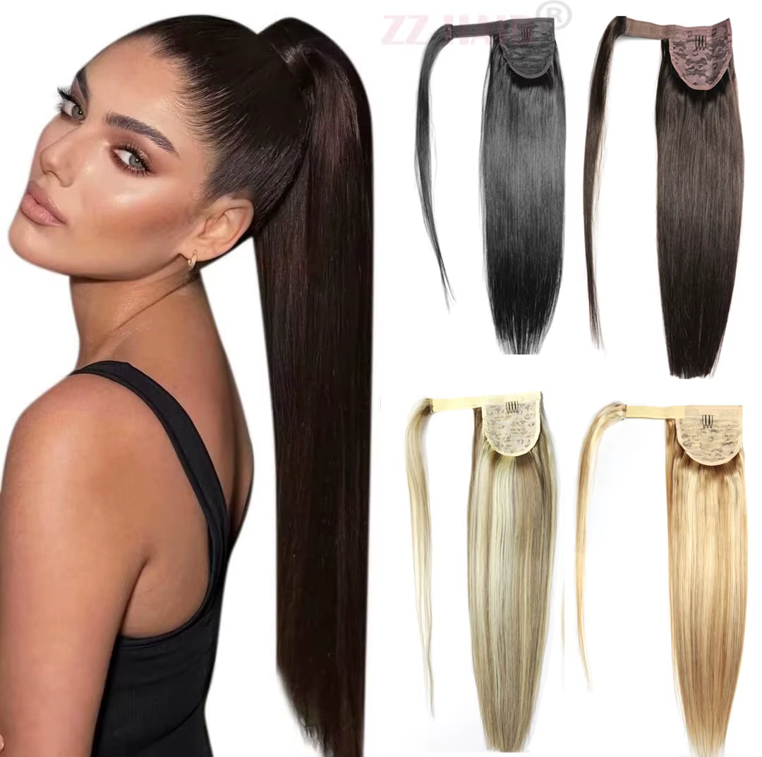 ZZHAIR-Extensions de Cheveux 100% Naturels Remy, Queue de Cheval Ronde Magique, Faits à la Machine,