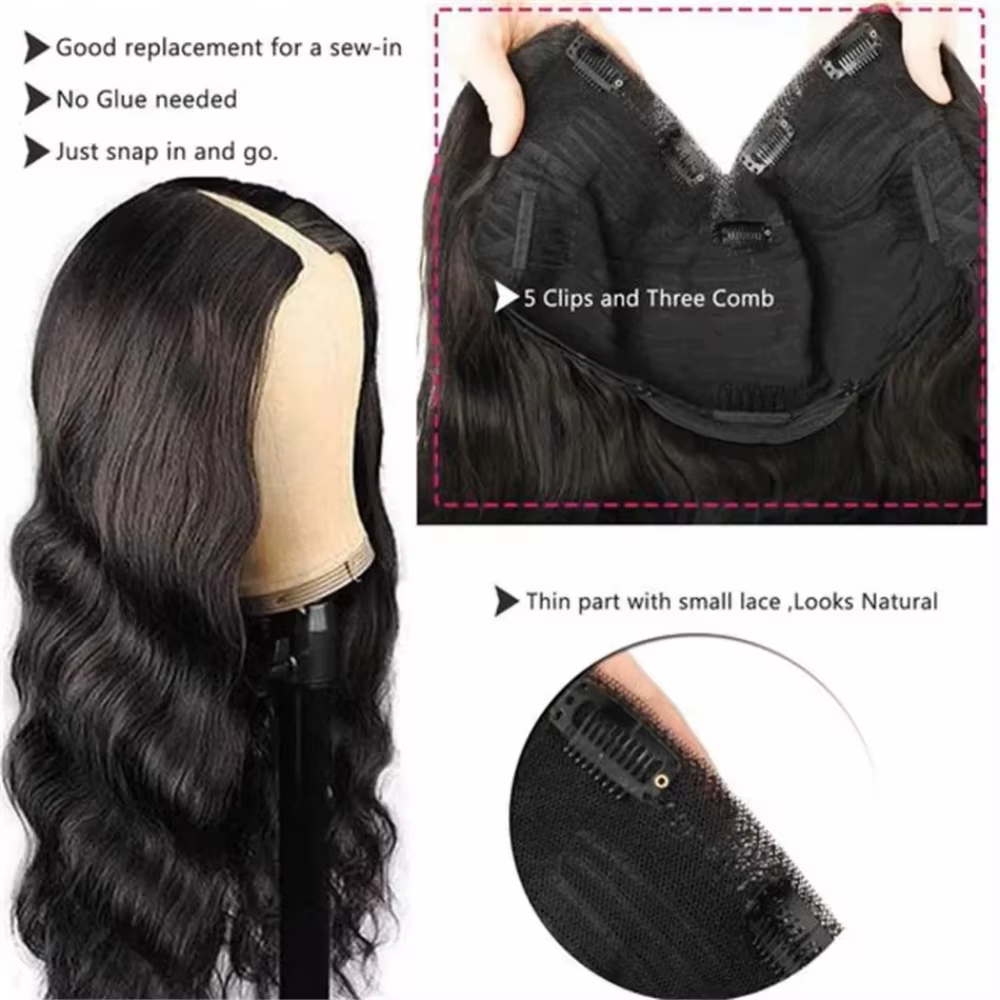 Perruques V-Part sans couture, ondulées, densité 200 %, cheveux brésiliens améliorés, 32 pouces, che