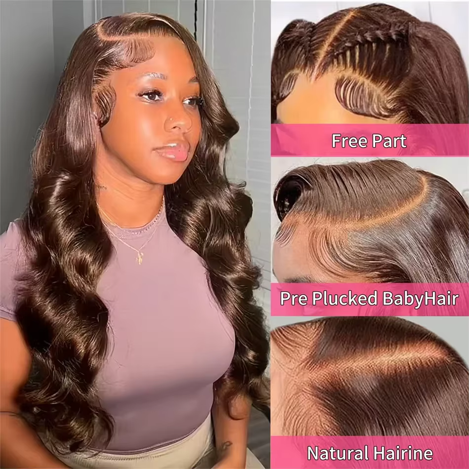 Perruque Lace Front HD 13x6 en cheveux humains, 30 pouces, Perruque Lace Frontal 13x4, couleur marro