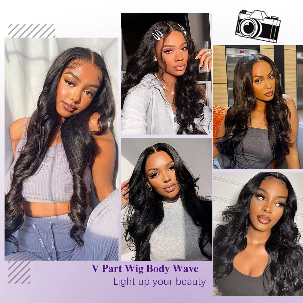 Perruque V Part Body Wave en cheveux humains bruts, 18-32 pouces, densité 220%, style brésilien ondu