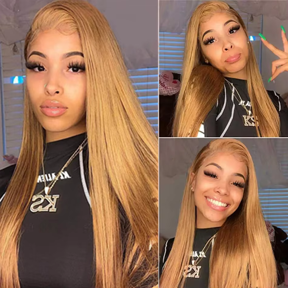 Perruque blonde miel droite en os, cheveux humains 13x6 Hd, perruques frontales en dentelle pour fem