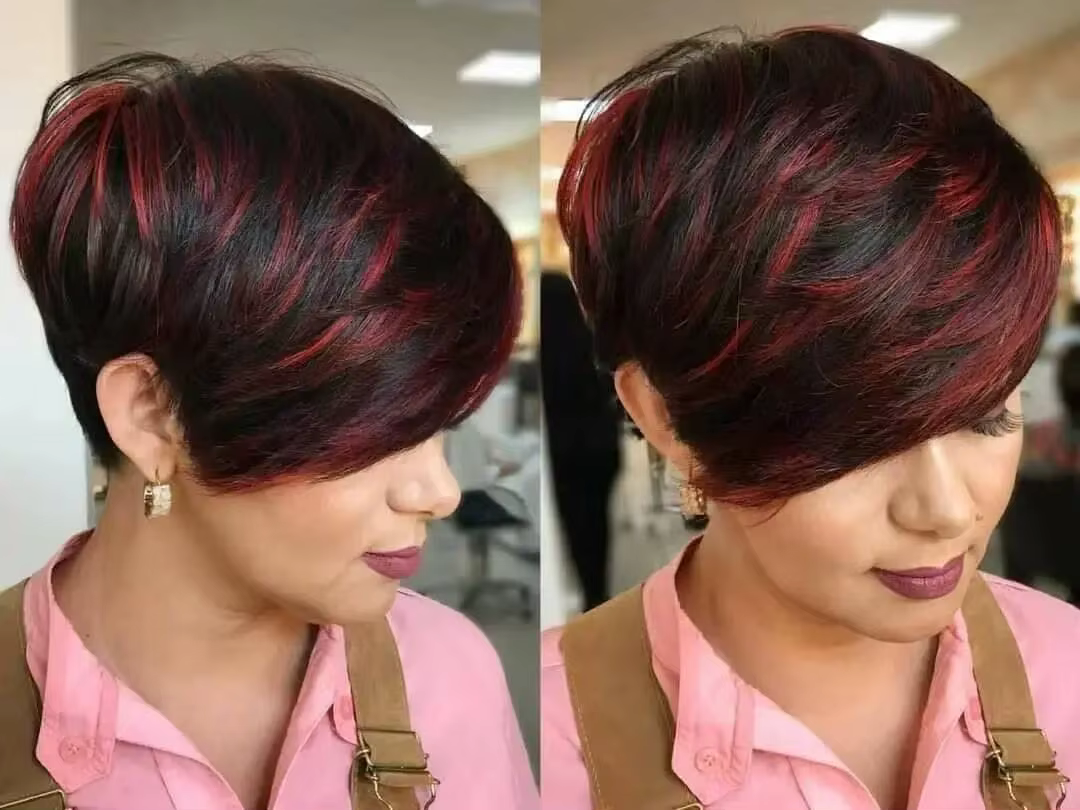 Perruque coupe pour femmes noires perruque coupe courte noir mélangé avec perruques bouclées rouges 