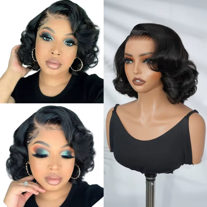 Alipearl cheveux corps lâche pré-coupé dentelle partie latérale Bob perruque 5x7 sans colle pré-ylé 