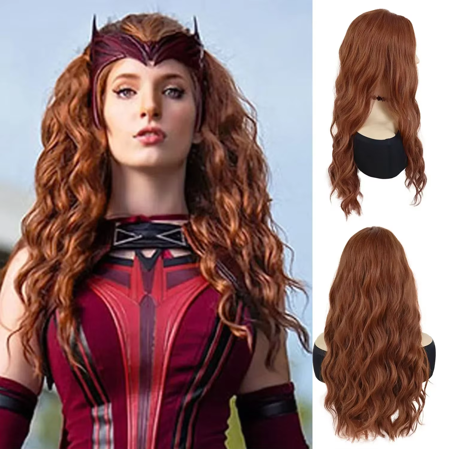 Perruques synthétiques rouges longues pour femmes, perruque de cosplay de sorcière, perruque bouclée