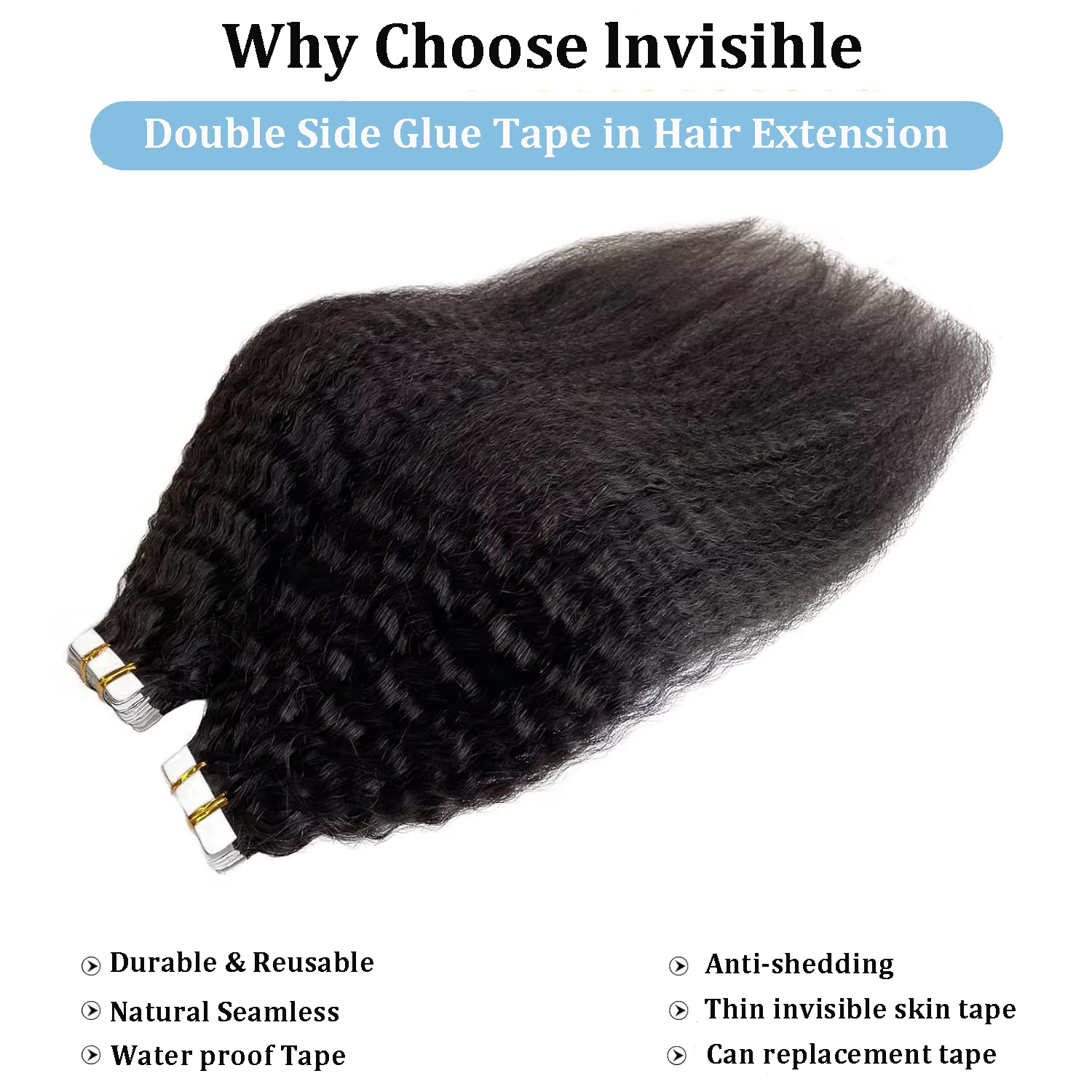 Extensions de cheveux brésiliens 100% naturels bouclés, cheveux crépus lisses, 22 24 pouces, noir na