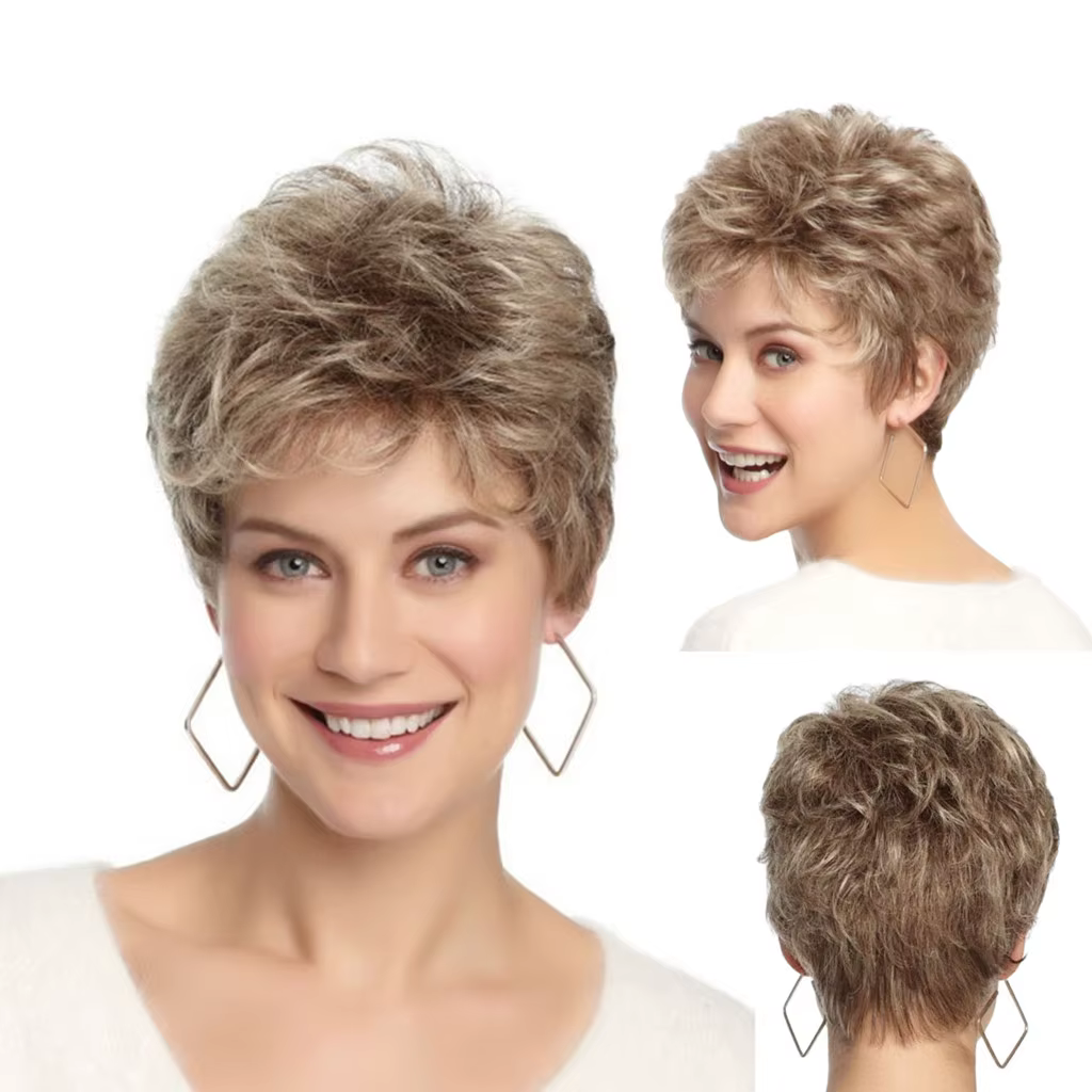 Perruque Afro synthétique courte dorée pour femme, perruques naturelles, cheveux superposés avec fra