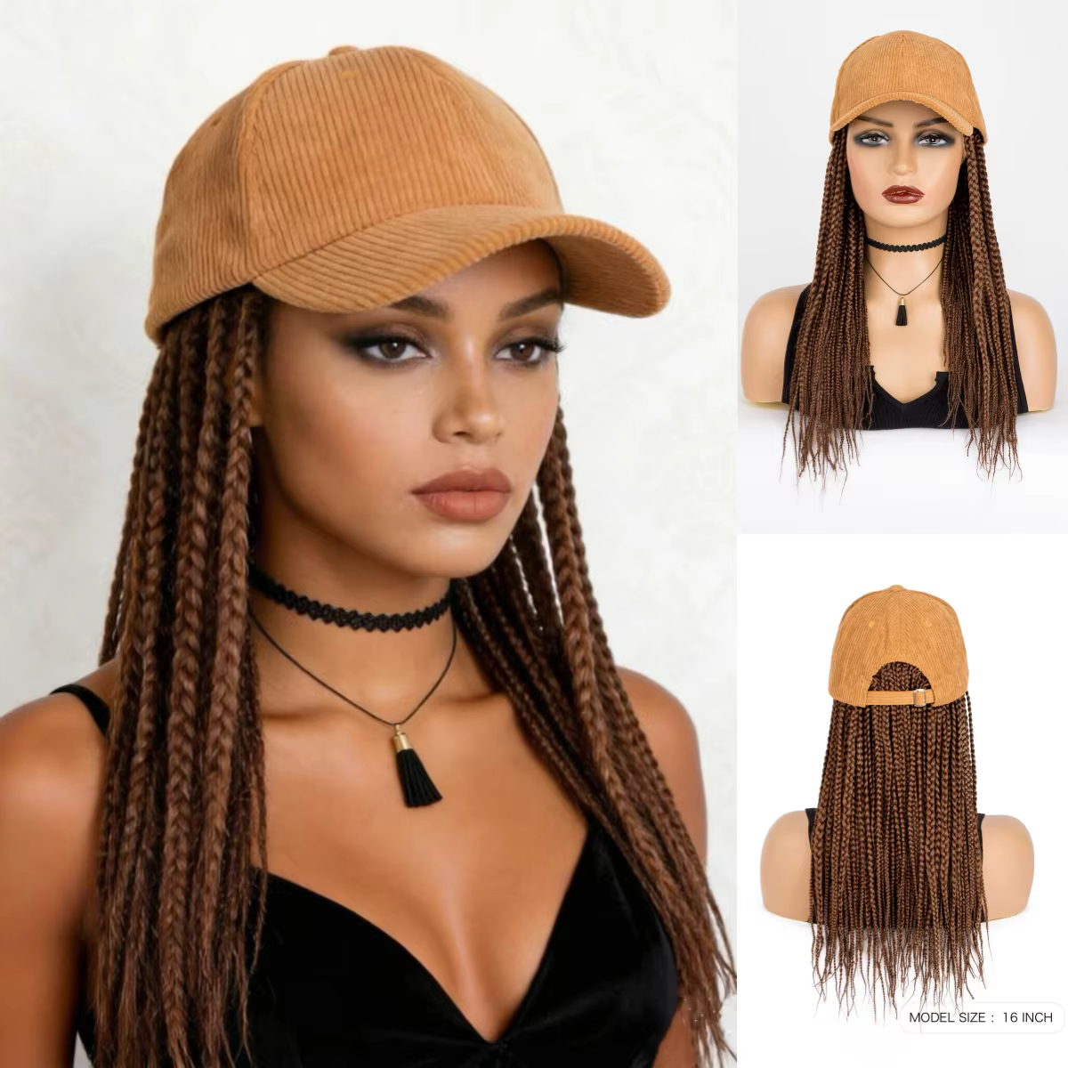 WIGERA – tresses synthétiques longues de 16 pouces, marron, avec casquette de baseball, extensions d