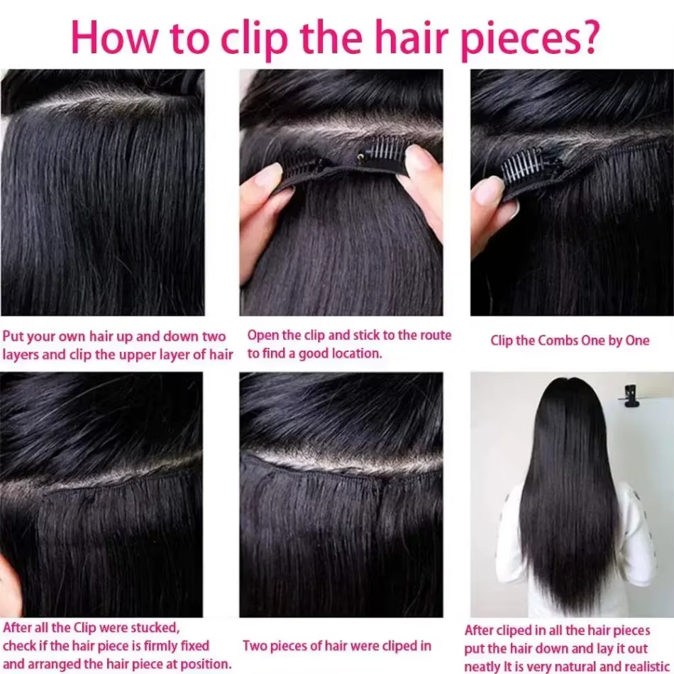 Clips sans couture 100g 7 pièces/ensemble cru non transformés # Extensions de cheveux humains de cou