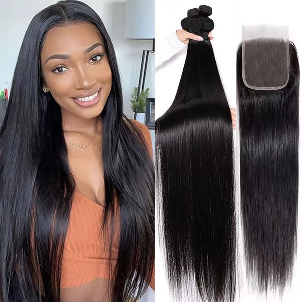 Tissage Cheveux Humains Mèches avec Closures 4x4 5x5 6x6 Brésiliens Extensions Cheveux Tissage Avec 