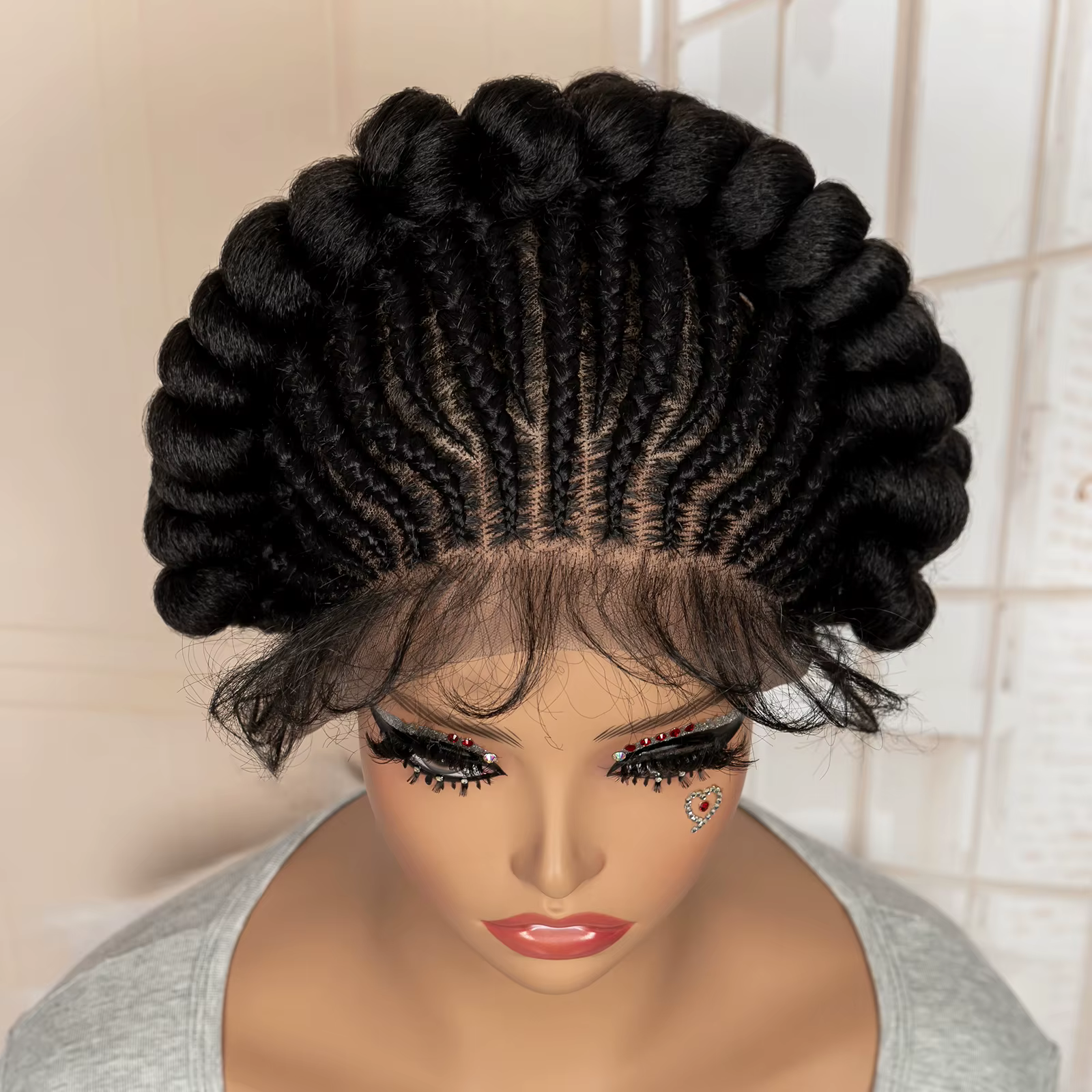Perruque synthétique tressée Bantu faite à la main, cheveux africains pour femmes noires, courte et 
