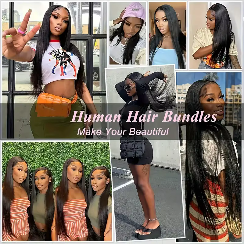 Lot de 3 ou 4 mèches de cheveux humains brésiliens Remy non traités, lisses et raides, de 30 à 32 po