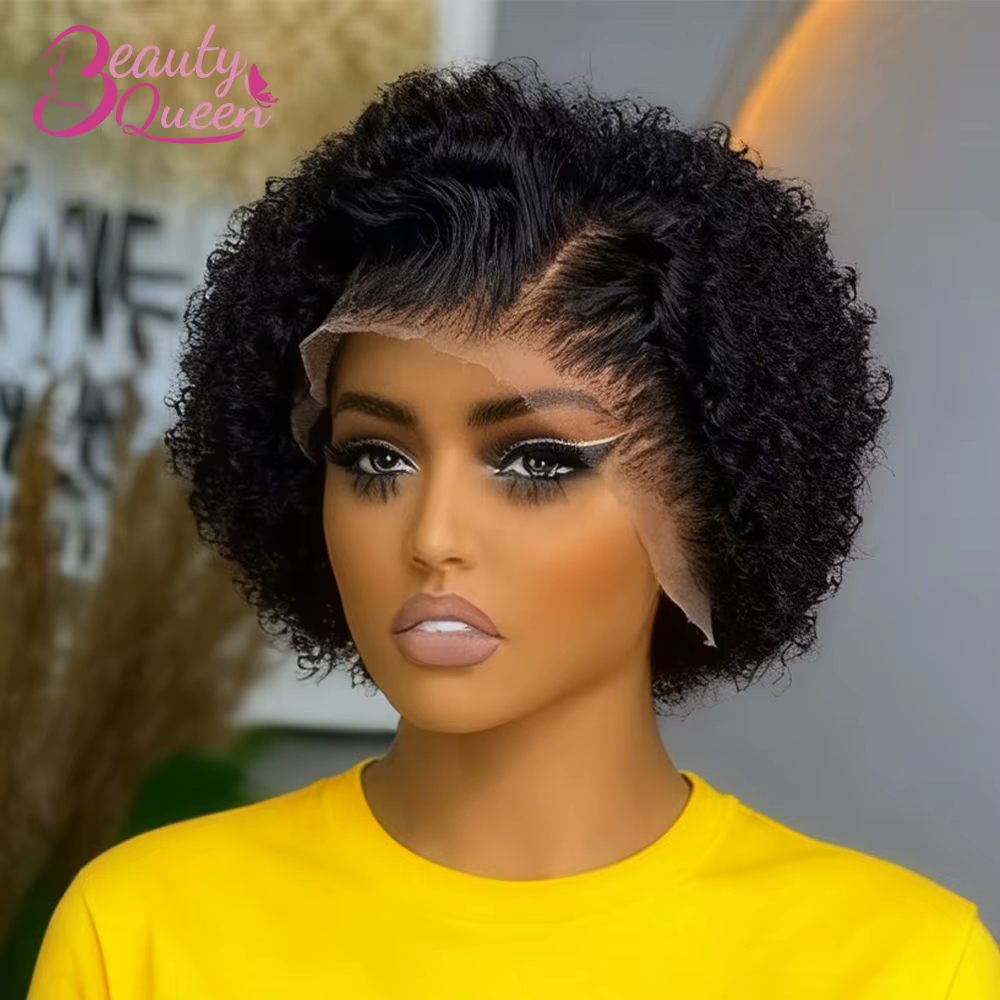 Perruque courte bouclée birmane 13x4 avec dentelle frontale, 100% cheveux humains, perruque en dente