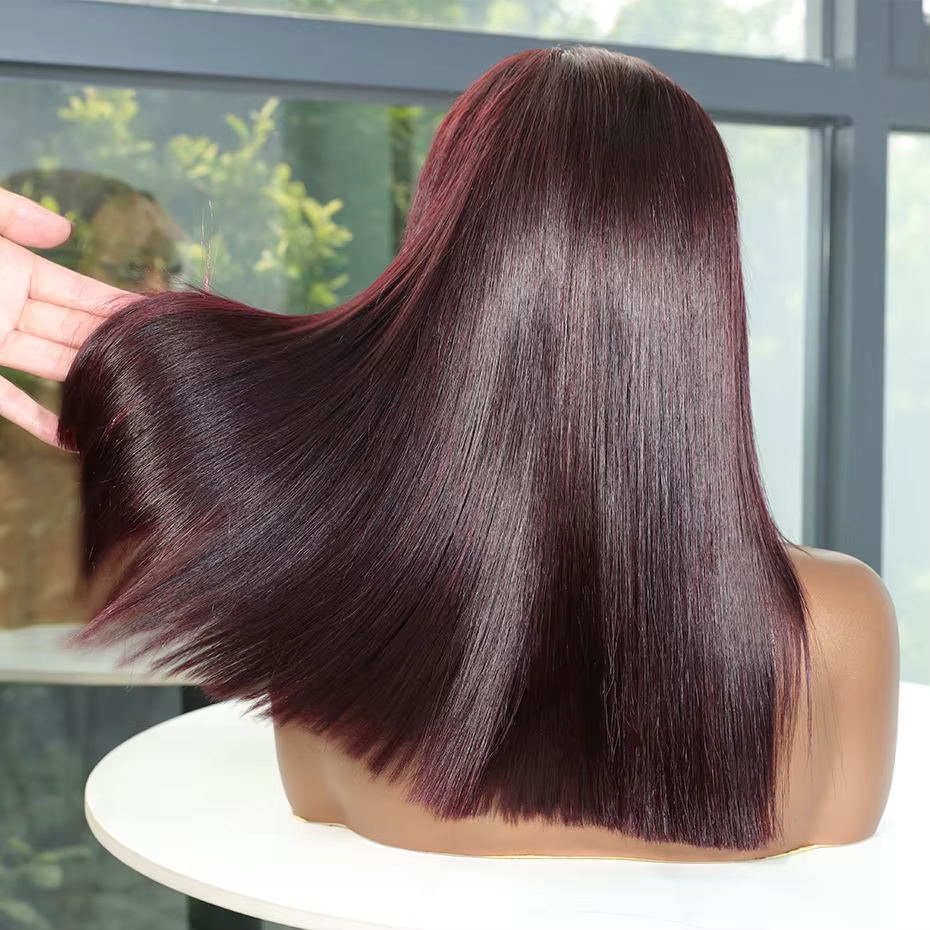 Perruque Lace Front Wig Bob 100% naturelle, cheveux lisses, bordeaux 99J, coupe carrée, brut, vietna