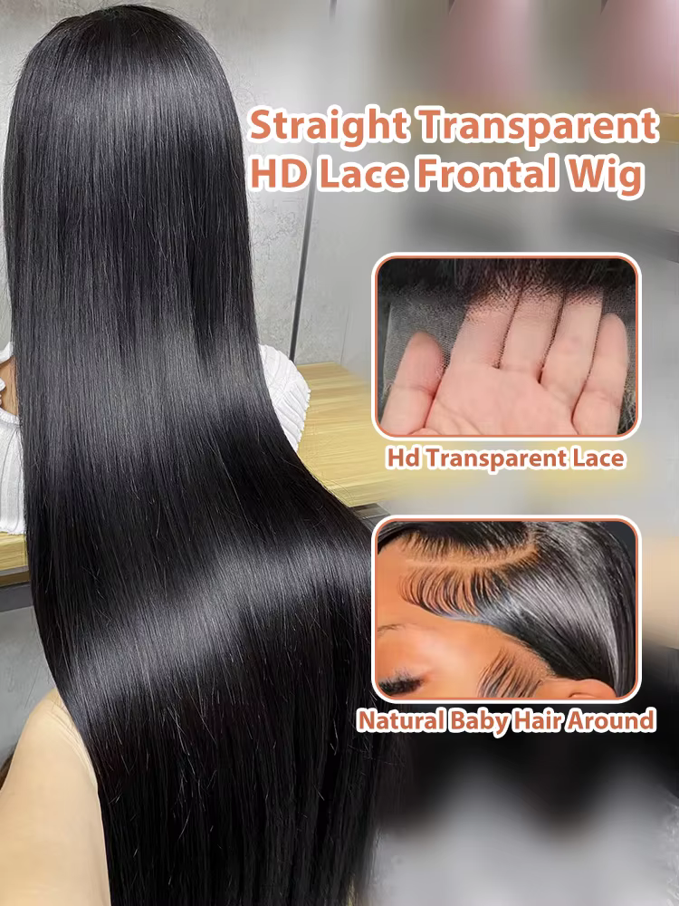200 densité 40 42 pouces os droit 13x6 HD dentelle frontale perruques de cheveux humains brésilien T