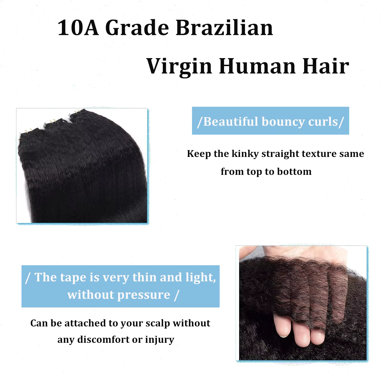 Extensions de cheveux brésiliens 100% naturels bouclés, cheveux crépus lisses, 22 24 pouces, noir na