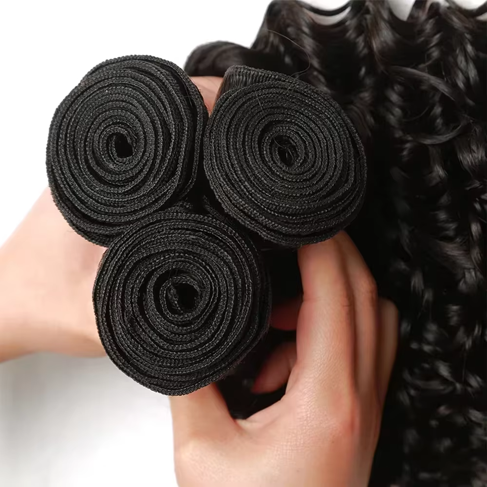 Extensions de cheveux brésiliens Remy, ondulés profonds, couleur naturelle, 38-40 pouces, non traité