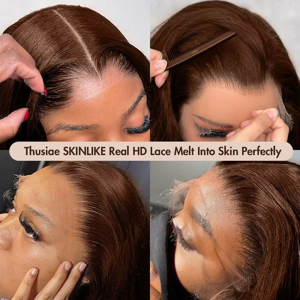 Perruque Lace Frontale Cheveux Humains Chocolat Marron Ondulée, Perruques Colorées Cheveux Humains,