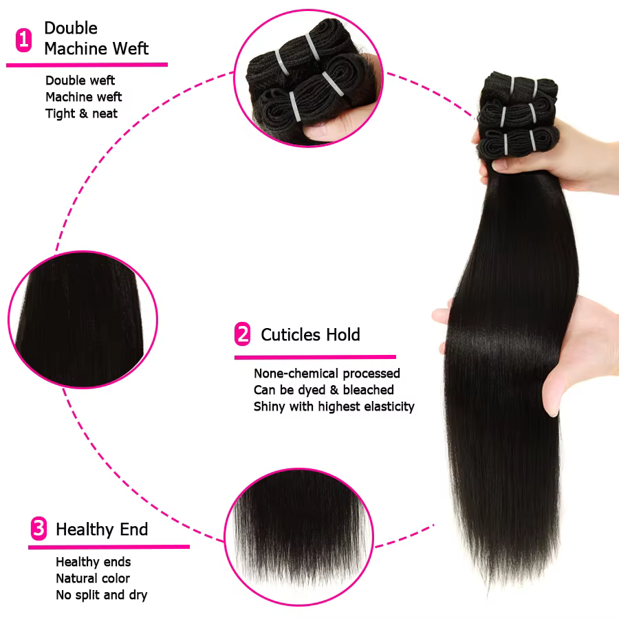 Yaki cheveux humains droits paquets couleur naturelle coudre en tisse 28 30 32 pouces léger Yaki paq