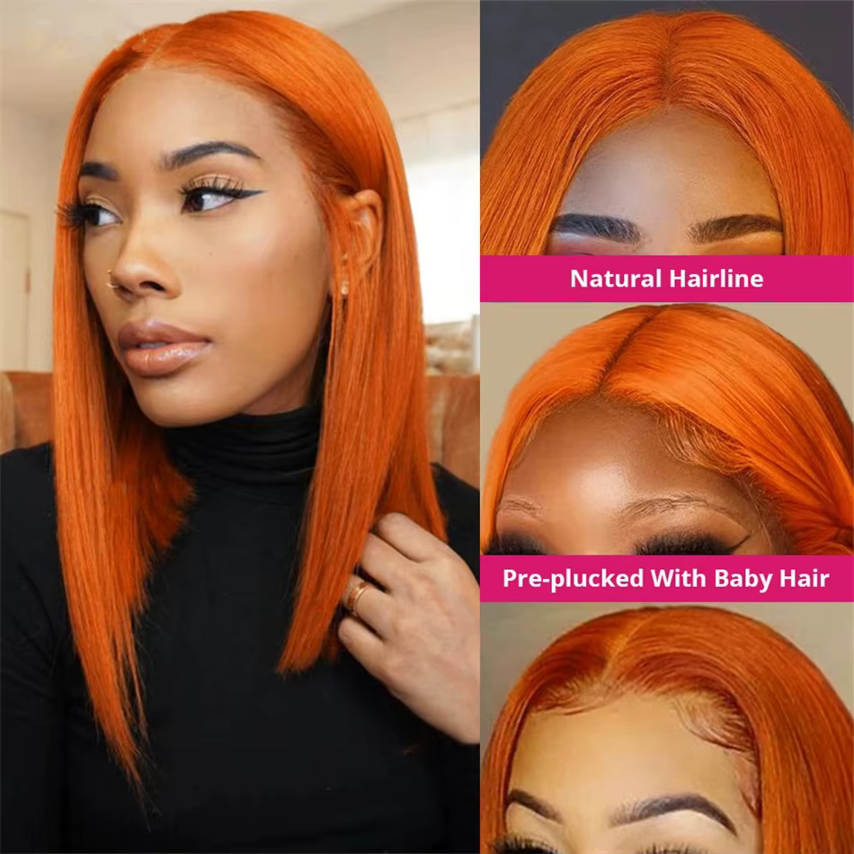 13x4 dentelle avant courte Bob perruque 350 gingembre Orange couleur droite transparente dentelle fr