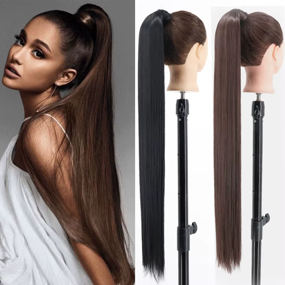 34 pouces queue de cheval synthétique Extension de cheveux pince en fausse perruque postiche Blonde 