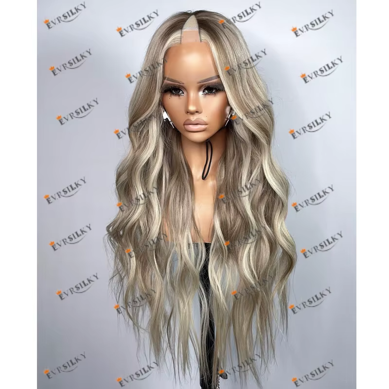 Perruques complètes en cheveux Remy pour femmes noires, perruques en U, balayage blond platine, tail