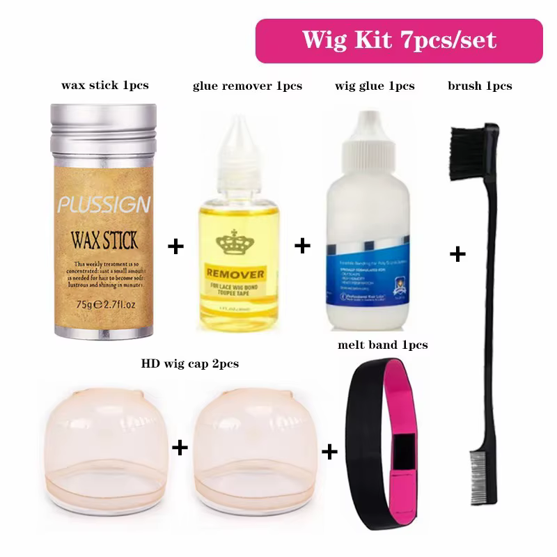 Kit d'installation de perruque Hd, 7 pièces, capuchons de perruque, colle et dissolvant de bande fon