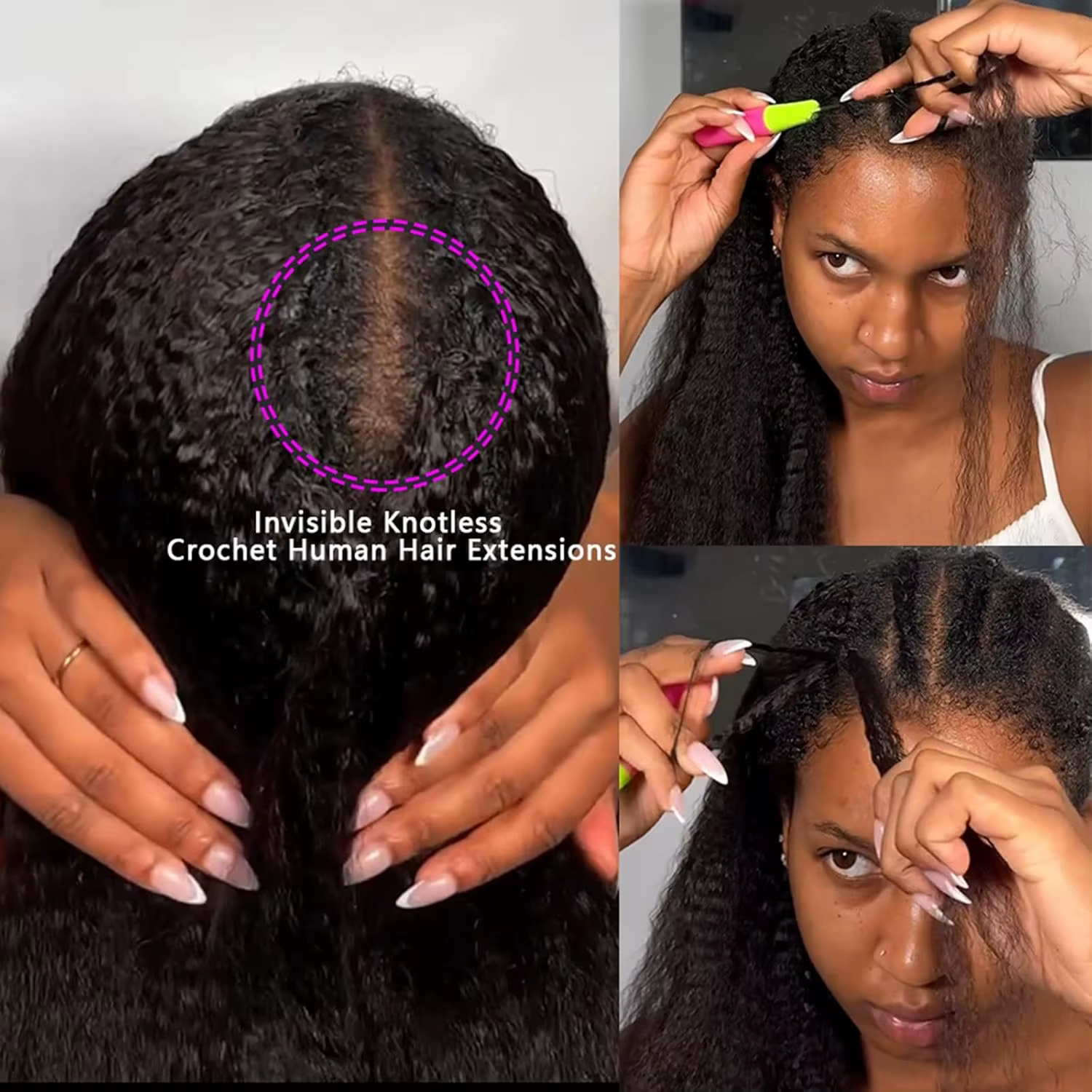 Extensions de cheveux humains au Crochet pré-séparés sans nœuds, cheveux crépus bouclés, plumes au C