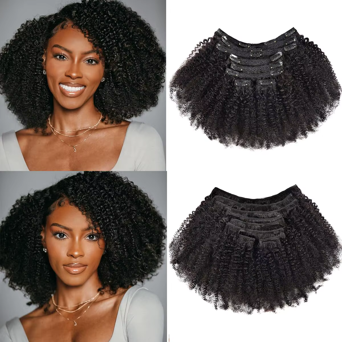Couleur naturelle Afro crépus bouclés vague Clips 8 pièces dans les Extensions de cheveux cheveux hu