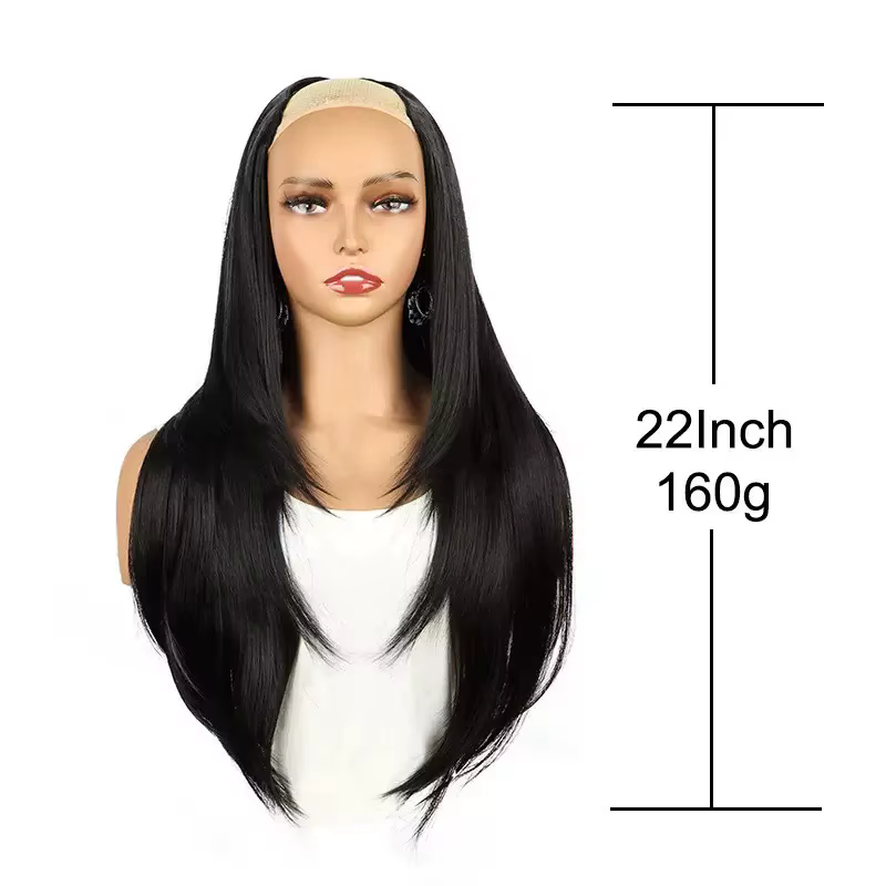 22/24 pouces synthétique en forme de V couches 4 Clips longue Extension de cheveux raides mode posti