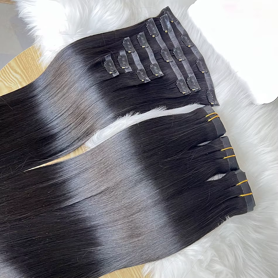Clips sans couture 100g 7 pièces/ensemble cru non transformés # Extensions de cheveux humains de cou
