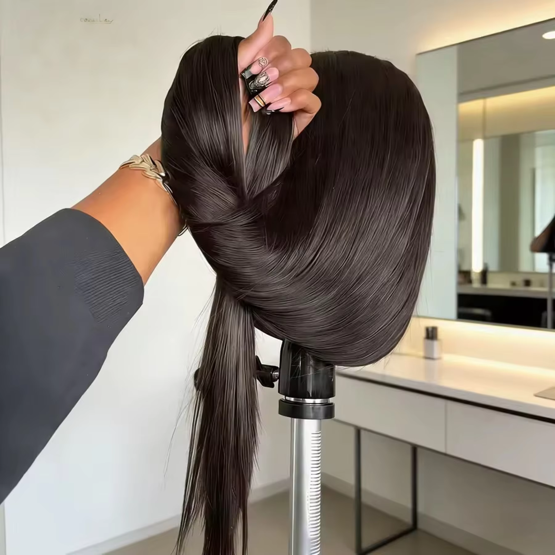 Perruque Lace Front Wig sans colle HD, cheveux longs, lisses et soyeux, 13x4x1, pre-plucked, avec Ba