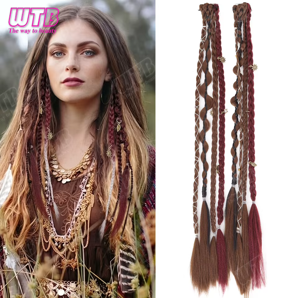 WTB Paire de perruques synthétiques tressées pour femmes, extensions de cheveux style dreadlocks à c