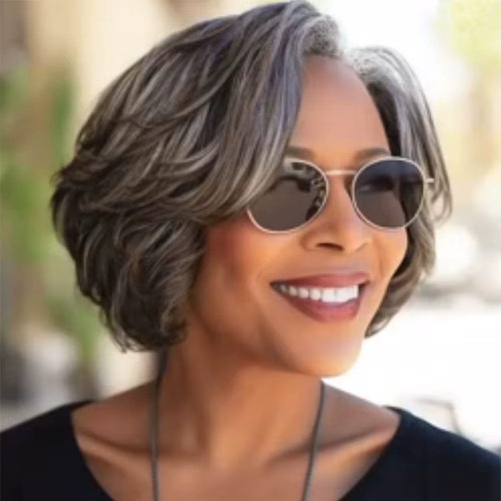 HairUGo-Perruque BOB courte en cheveux humains pour femme, perruques à fermeture en dentelle argenté