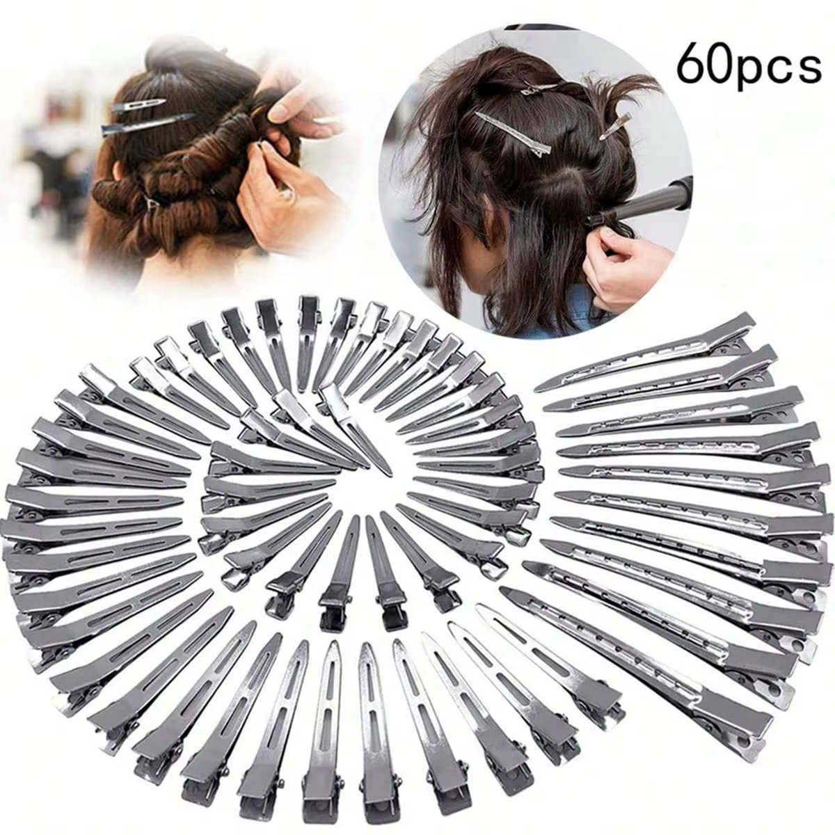 Pinces à cheveux en forme de bec de canard en métal, 60 pièces, outils de coiffure, racine de fourru