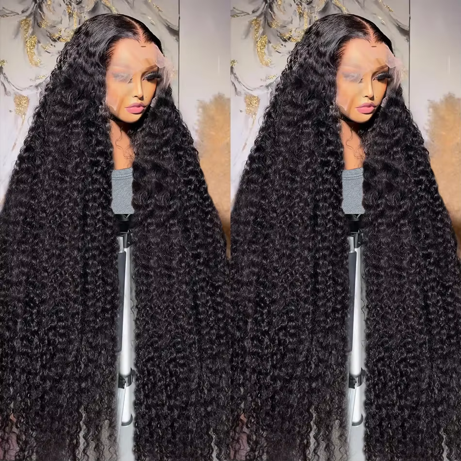 Perruque en cheveux humains couleur naturelle Deep Wave, densité 200, avec dentelle frontale HD 13x4