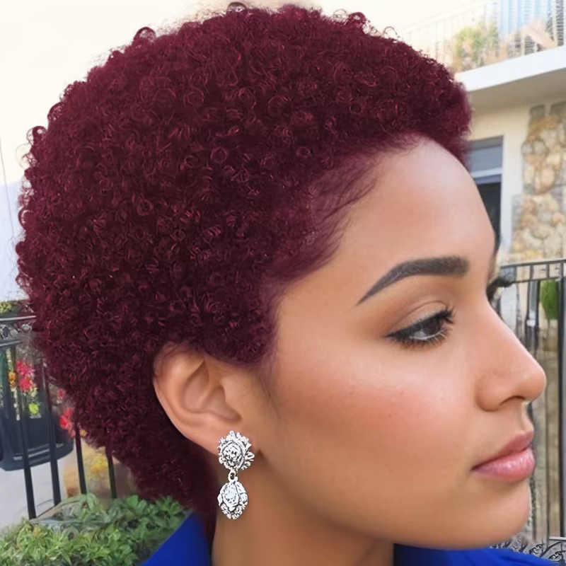 Perruque coupe lutin perruque de cheveux humains perruque courte Afro crépus bouclés perruques pour 