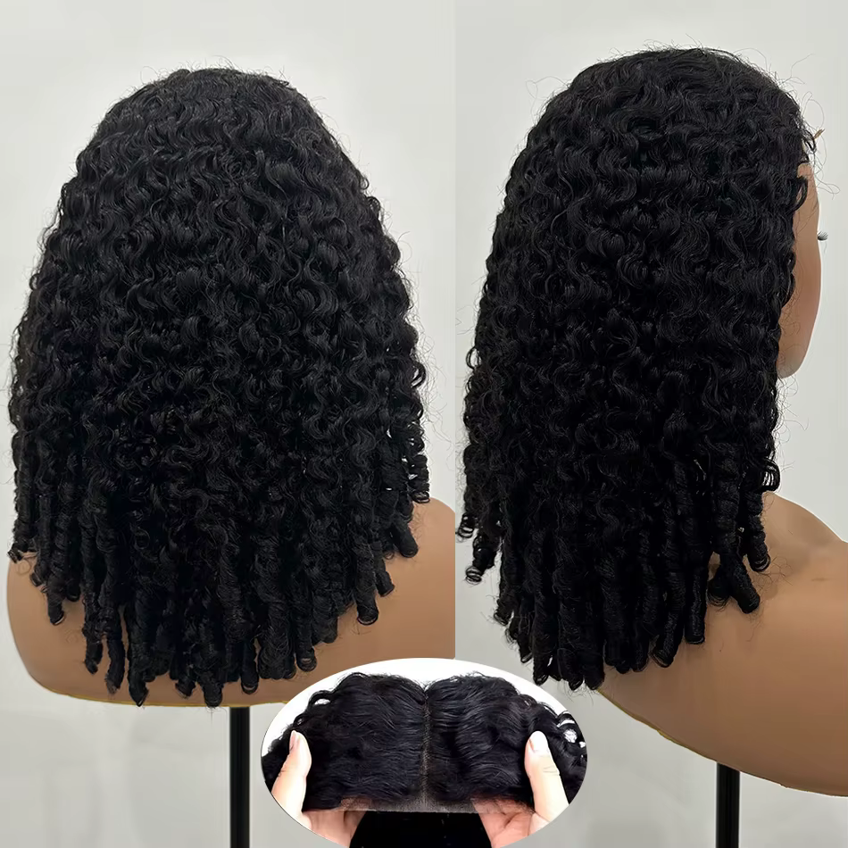 Perruque de cheveux humains bouclés birmans 100%, avec extrémités bouclées en spirale, 5x5, sans col