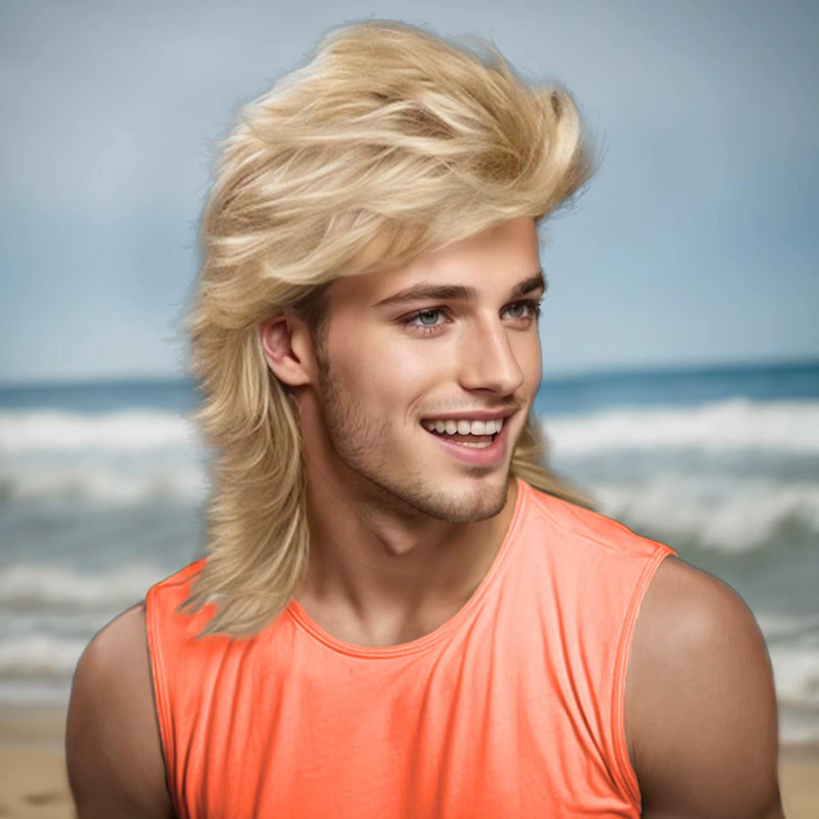 Perruque mulet pour hommes des années 70 et 80, perruque de fête fantaisie, longue blonde bouclée, P