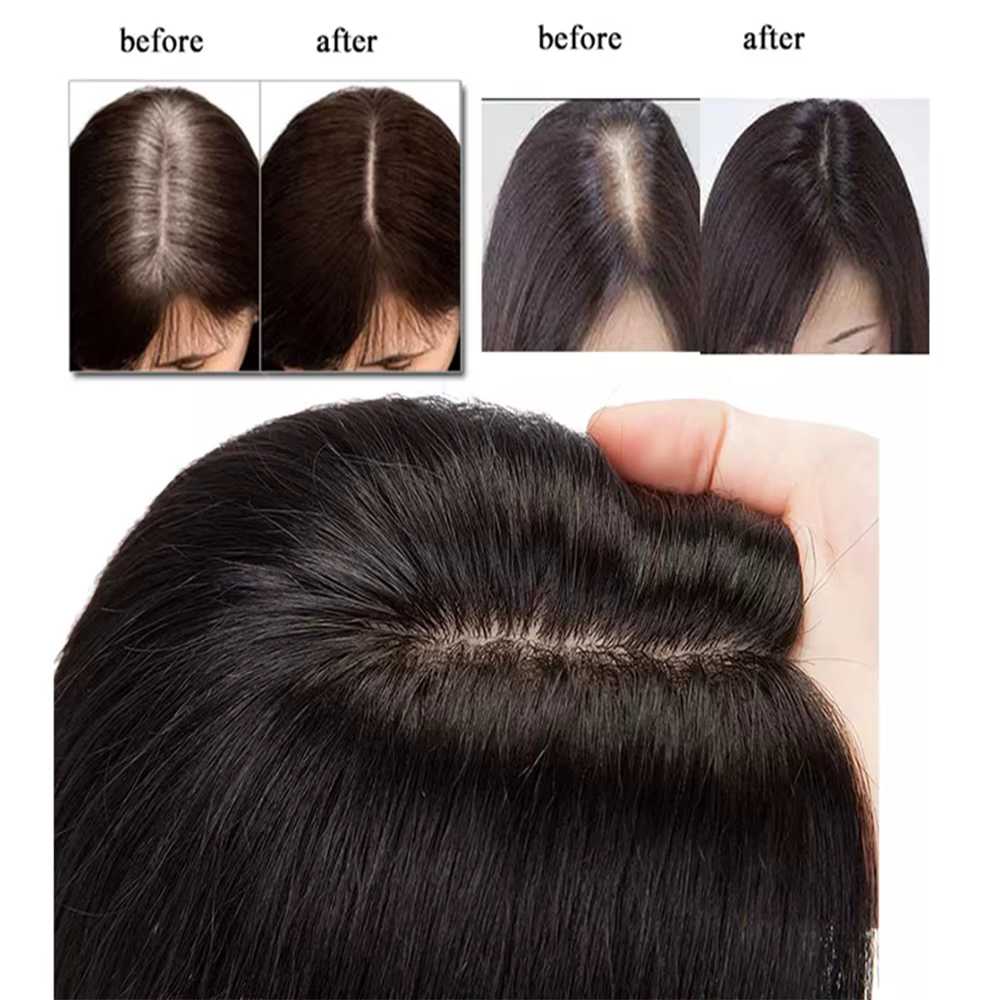 Topper de cheveux humains Remy en soie, 15x16CM, pour femmes, Base en soie lisse, Clip pour perte de